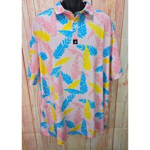 SurfCuz Mens Tropical Leaf Polo 3XL